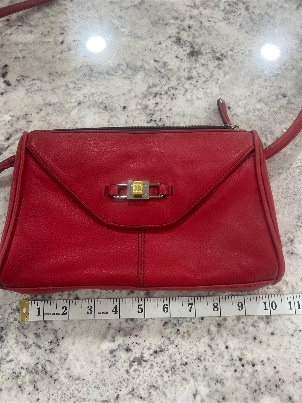Tignanello Red Leather Crossbody with Gold-Tone Accent
